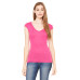 Ladies' Sheer Mini Rib Cap-Sleeve Deep V-Neck T-Shirt