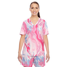 Ladies' Short-Sleeve V-Neck Tournament Sublimated Pink Swirl Jersey