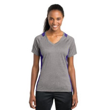 Sport-Tek Ladies Heather Colorblock Contender V-Neck Tee. LST361